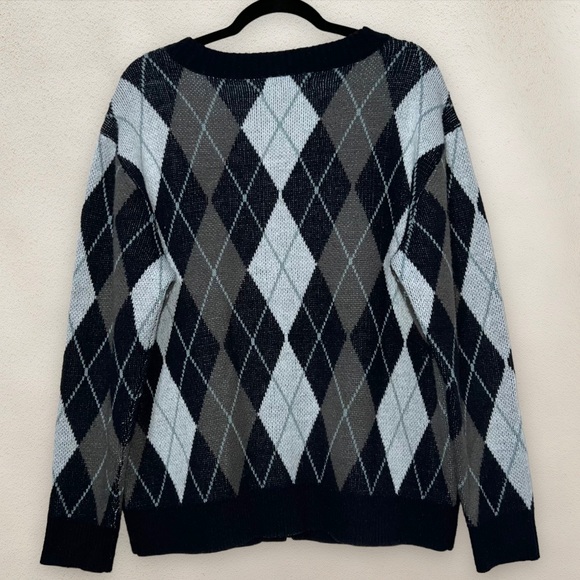 PacSun Golf Cardigan Knit Sweater Diamond Pattern Blue & White Size Medium - Picture 2 of 5